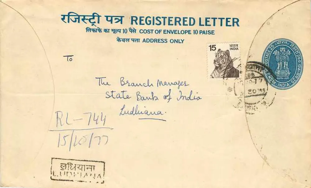 Ludhiana — Envelope recomendado — India Post - Frente
