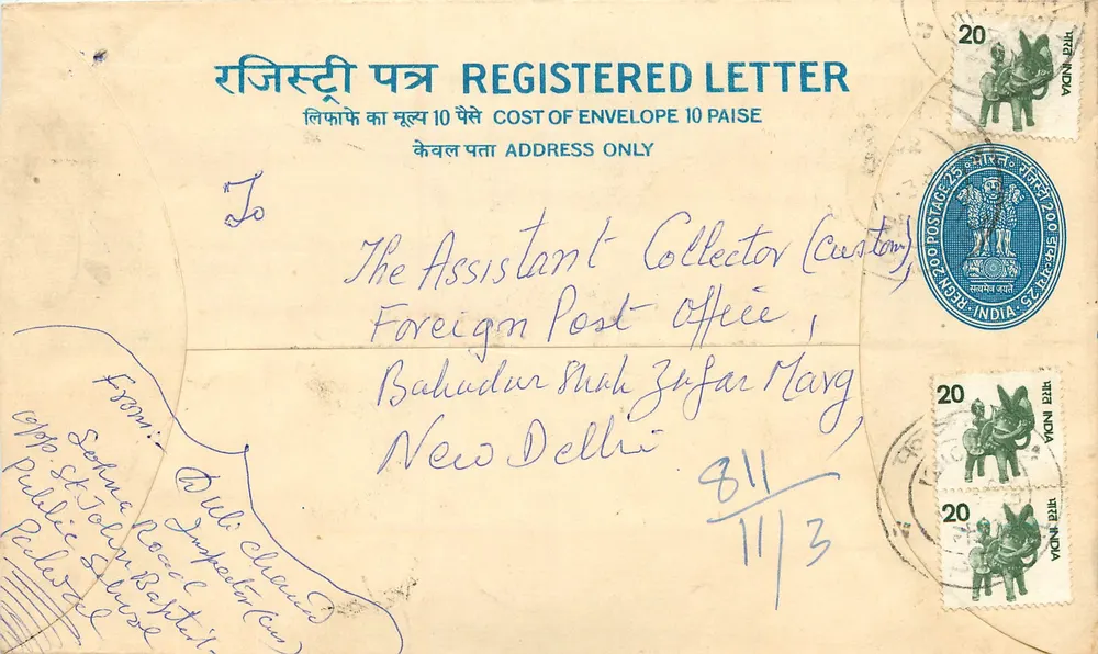 Carta registrada — Índia — 1930s - Frente