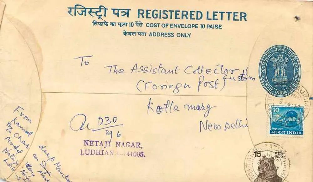 Ludhiana — Carta registrada para Nova Deli — India Post - Frente
