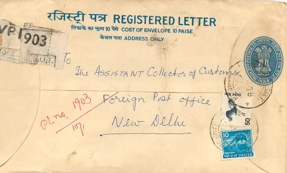 Carta registrada — India — 1903 — Gadi Krishna Veni, Kanpur al Assistant Collecteur des Douanes, New Delhi - Anverso