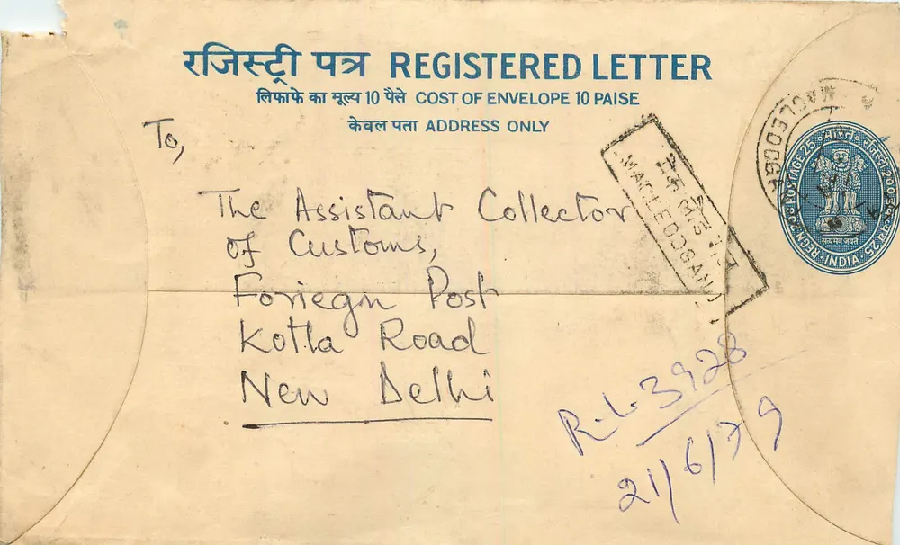Envelope registrada — Kotla Road, Nova Deli — Correios indianos - Frente