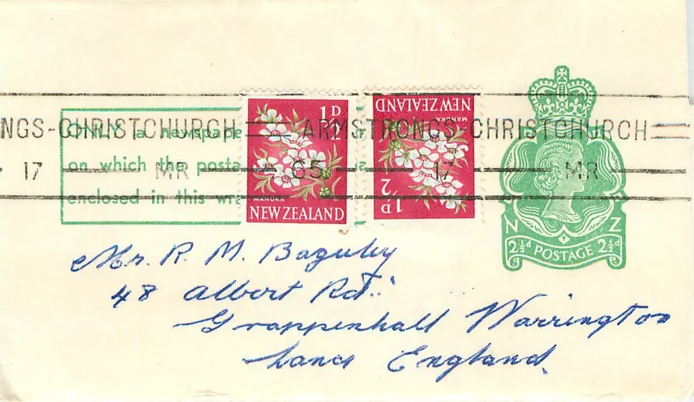 Christchurch — Ansichtskarte mit neuen Briefmarken — unbekannter Verlag - Vorderseite