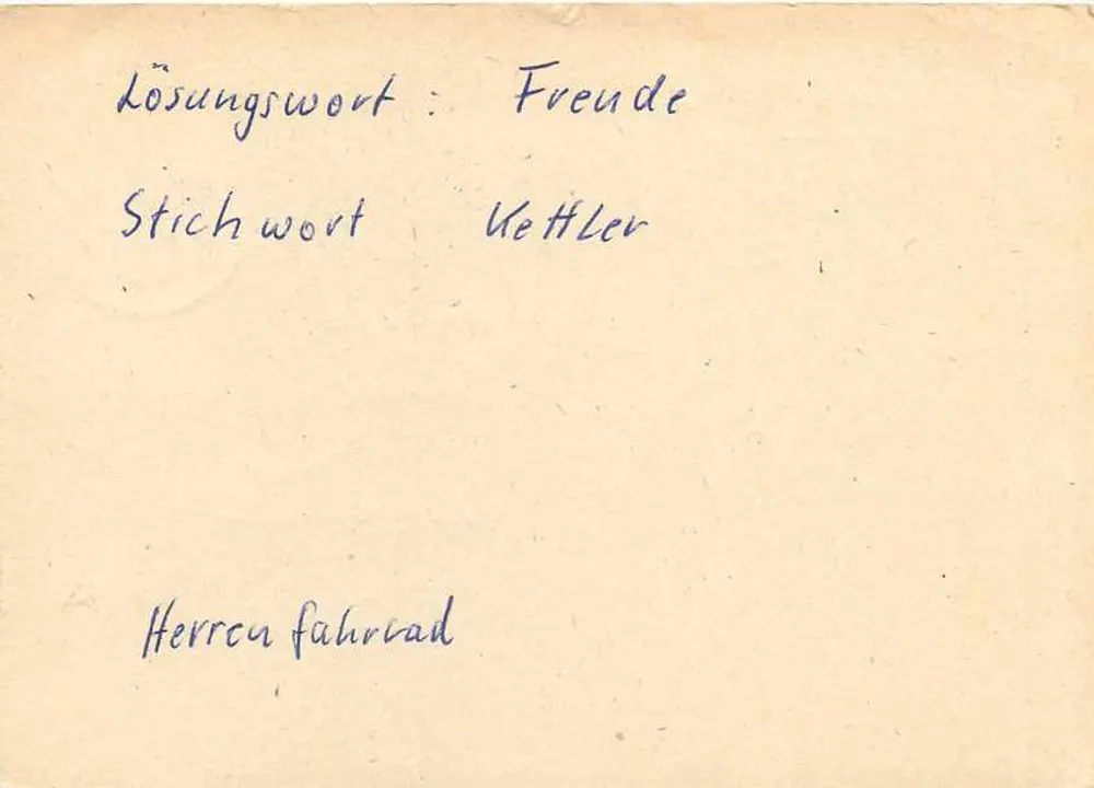 Meißen — carta postal com brincadeira de palavras — Historische Posthausschilder - Verso
