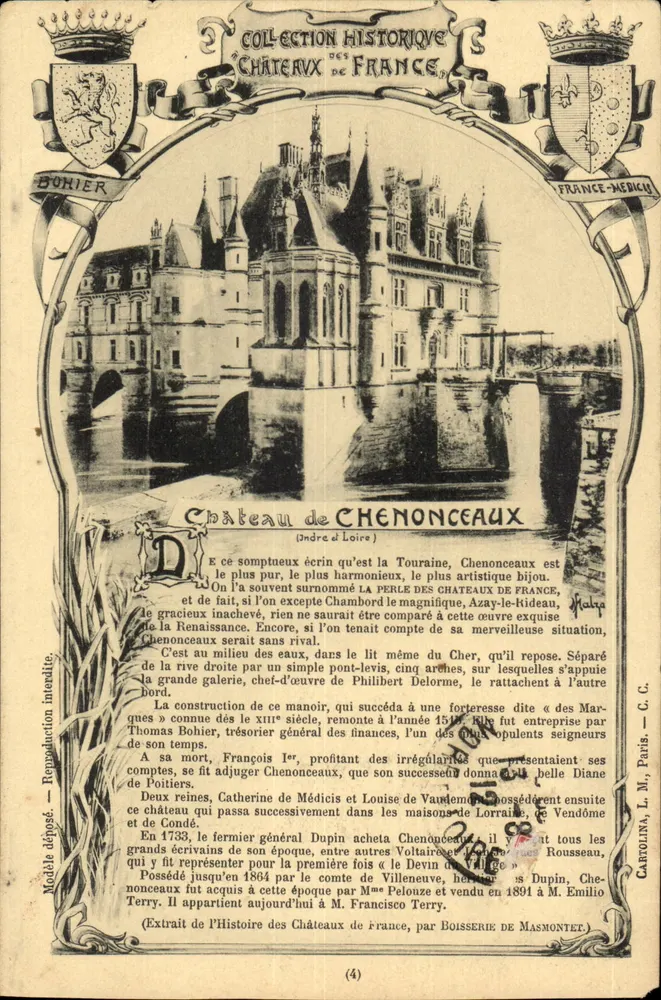 Castelo de Chenonceaux — André-le-Loire — Bohier, France-Méchic - Frente