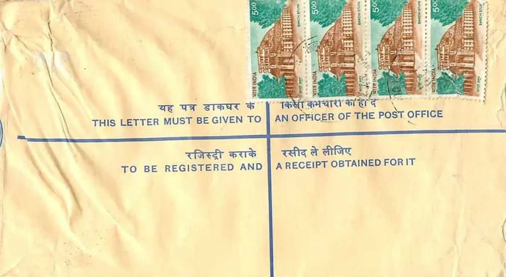 50º aniversário da independência da Índia — Envelope registrado - Verso