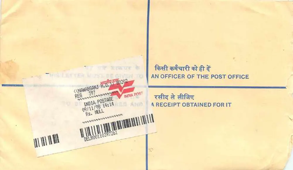 50º aniversário da independência da Índia — Envelope registrado — Editor: India Post - Verso