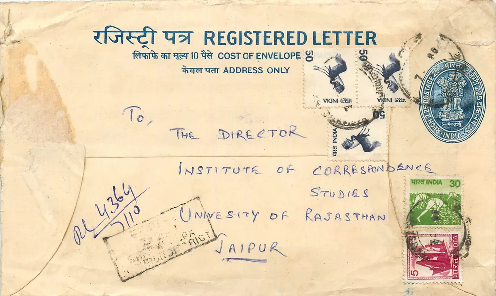 Jaipur — Lettera raccomandata — Posta indiana - Recto