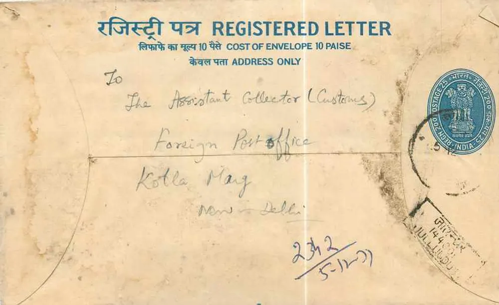 Registerbrief — Indien — 1942 — an den Assistant Collector (Customs) in Kotla Marg, New Delhi - Vorderseite