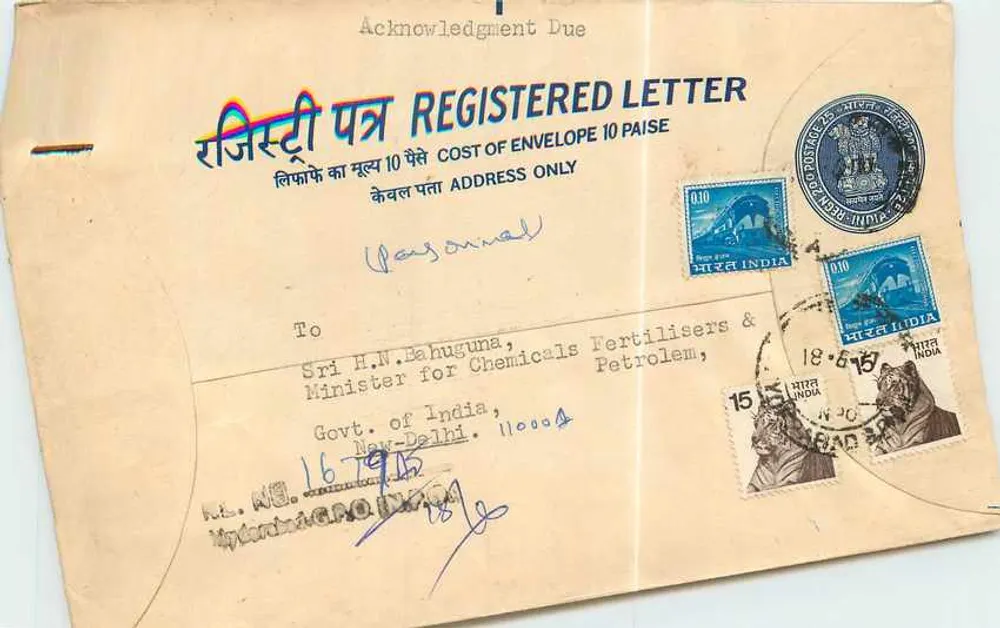 Sobre registrado en Hyderabad — India — 1947 - Anverso