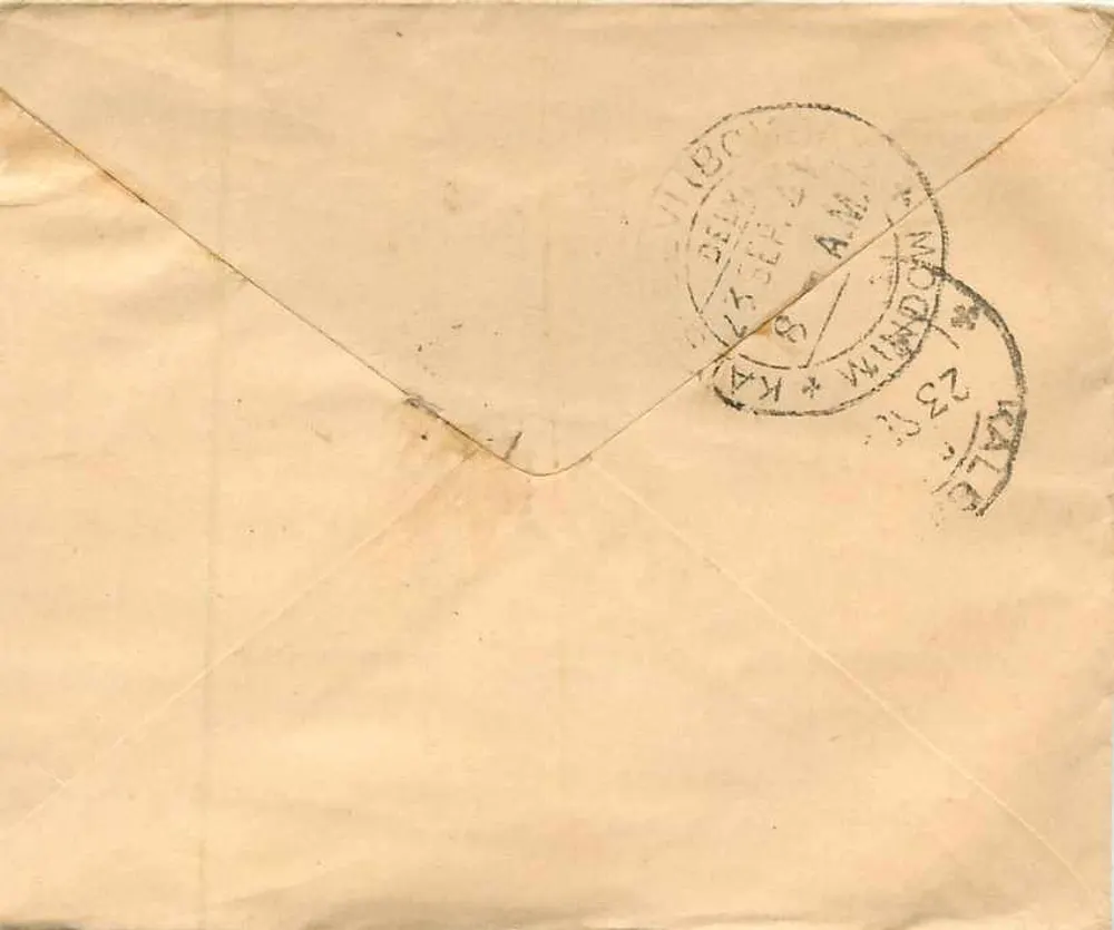 Bombay — Carta para Binodirany, Balchanchi, Motishakichal — carimbo 1 anna 3 pence, carimbo RMS - Verso