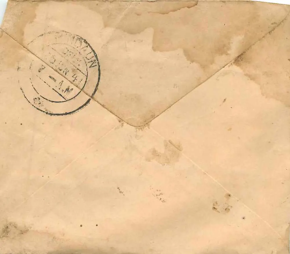 कलबादेई — 23 जून 1941 — 1 अन्ना 3 पियास के मुद्राक्षर, पोस्टमार्क - पीछे