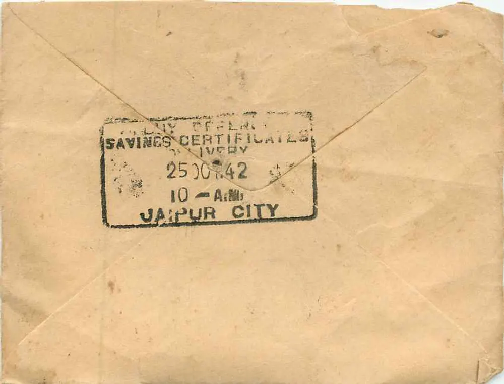 Jaipur — Carta com destino a Jaipur — India Postage - Verso