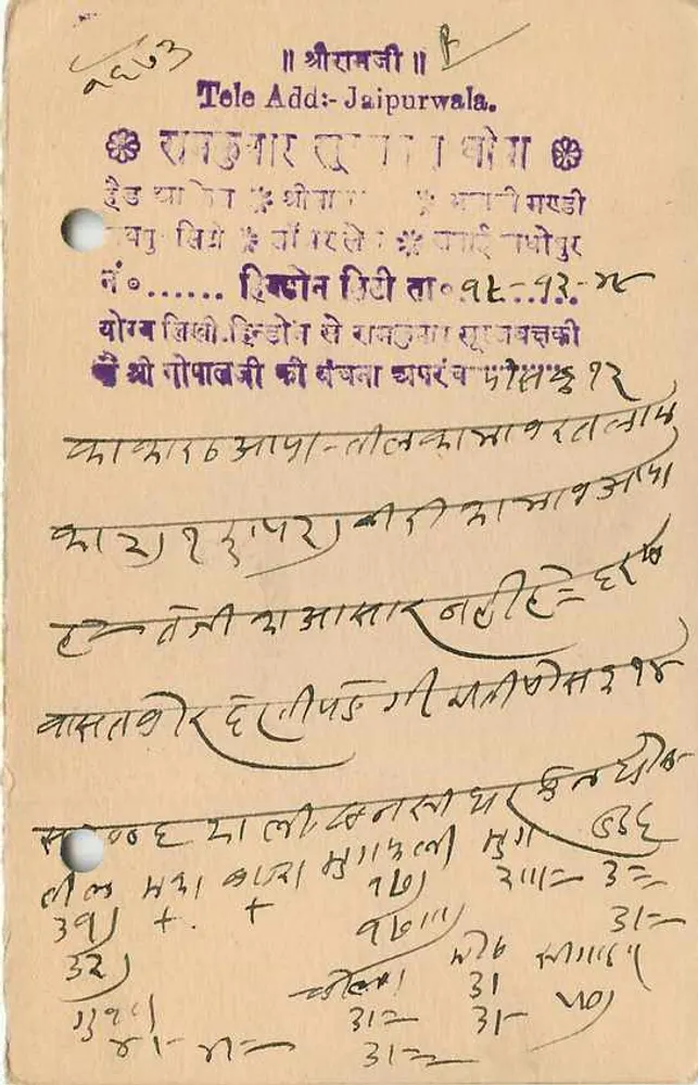 जैपुर स्टेट — पोस्टकार्ड टिम्बर एवं ओब्लिटरेशन से संबंधित — एडिटर जैपुर स्टेट, नंबर 49 - पीछे