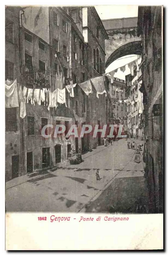 Genova - Ponte di Carignano — Straßenszene mit Wäsche — Verlag C. Bassani, Mailand - Vorderseite