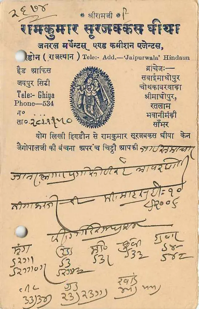 जयपुर राज्य — आधिकारिक पोस्टकार्ड — छापकर्ता जयपुर राज्य, श्रृंखला संख्या अदृश्य - पीछे