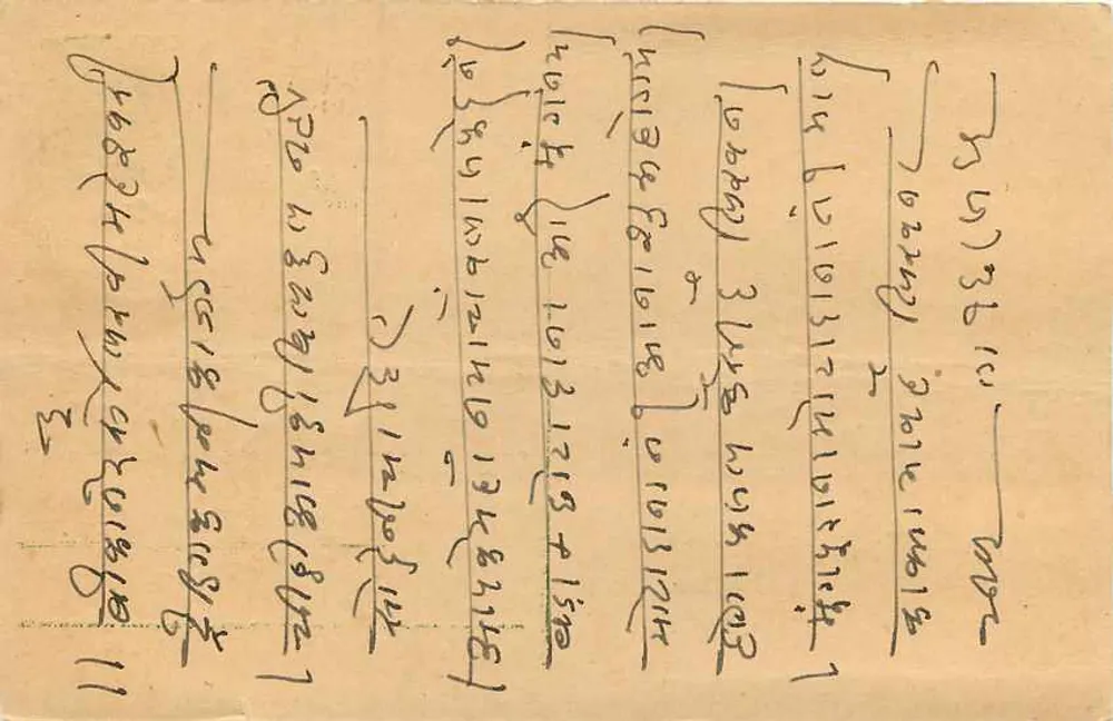 Carta postal indiana — sobrecarregada a 6 paise — destinada a P. Ruchaman em Rajkot - Verso