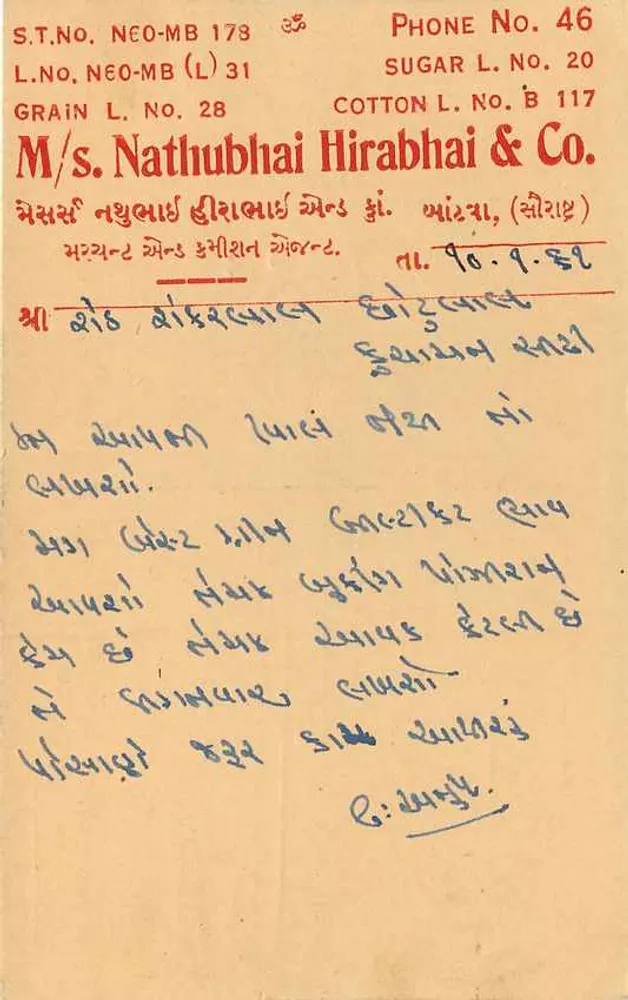 Kuchaman City — Commission Agent — M/s. Nathubhai Hirabhai & Co. (Rausthan) - Back