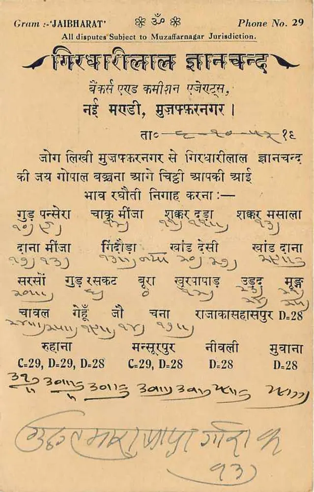 Girirajilal - Chhota Nal - Jatpur, Índia — carta postal com selo e carimbo - Verso