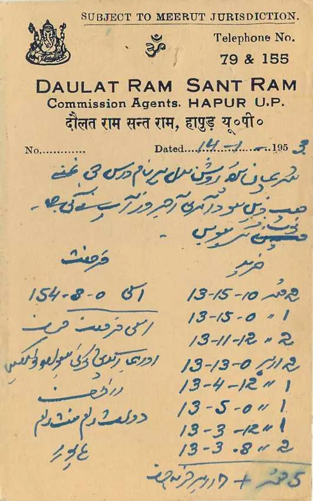 Hapur - Daulat Ram Sant Ram Commission Agents — Daulat Ram Sant Ram, Hapur U.P. - Verso