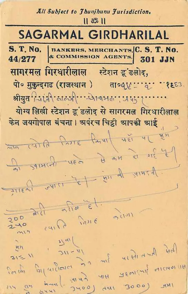 Jaipur City — Indian postcard with 5 N.P. stamp — publisher Sagarmal Girdharilal - Back