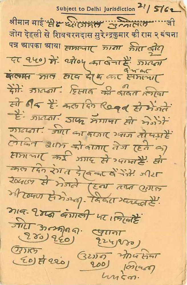 Delhi — Shrivcharan Das Surender Kumar — Comerciantes e Agentes de Comissão - Verso