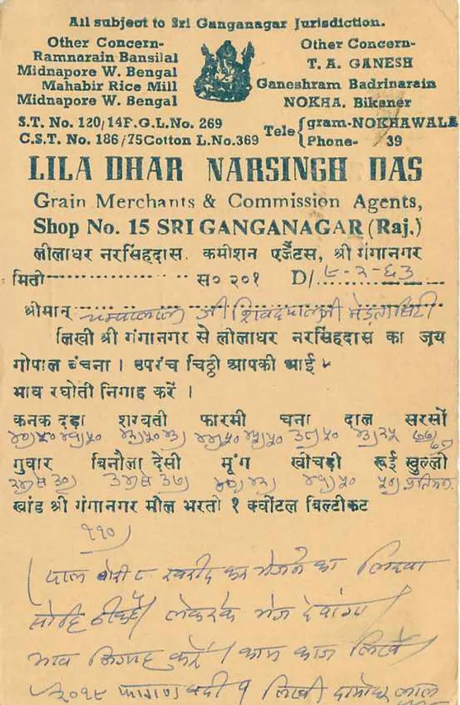 Ganganagar — Grãos e algodão — editor Lila Dhar Narsingh Das - Verso