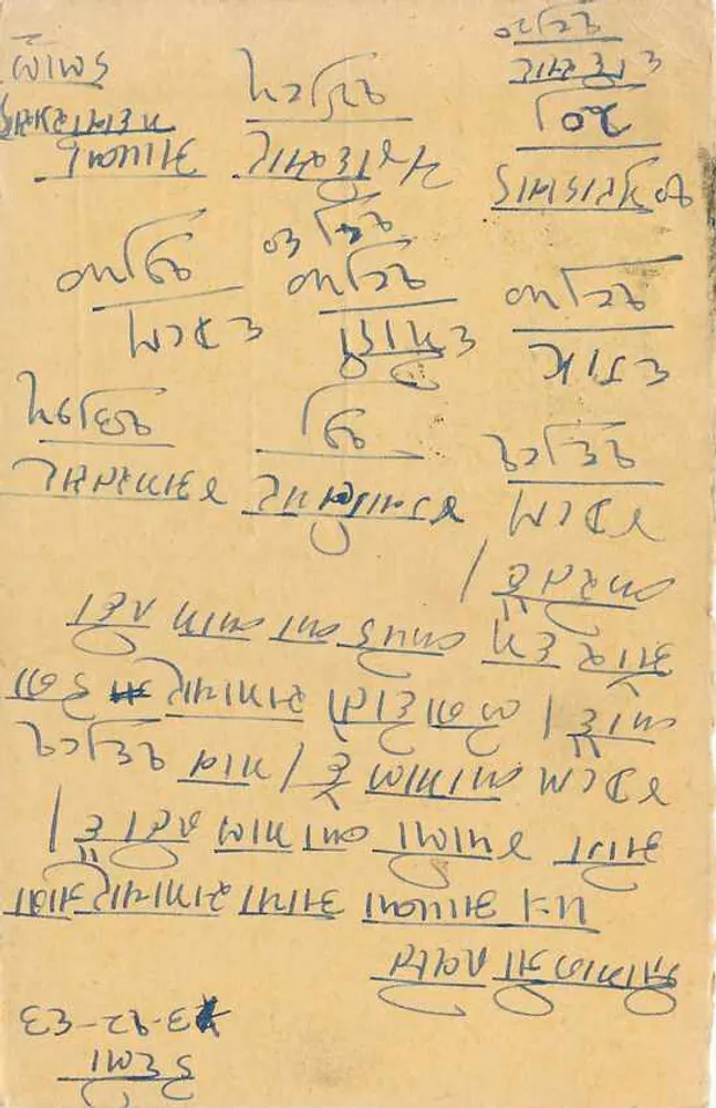 Carta postal indiana — texto manuscrito em escrita devanagari — destinatário em Pat Balotra (Rajasthan) - Verso