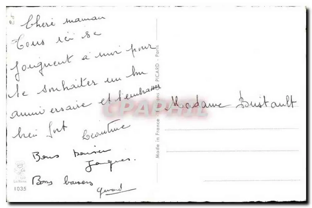 Arranjo de flores — editor Picard, n° 1035 - Verso