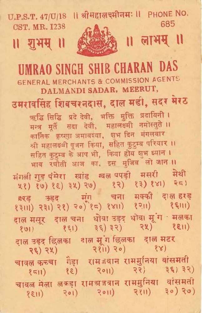Dalmandi Sadar, Meerut — Handelskantoor — Umrao Singh Shib Charan Das - Achterkant