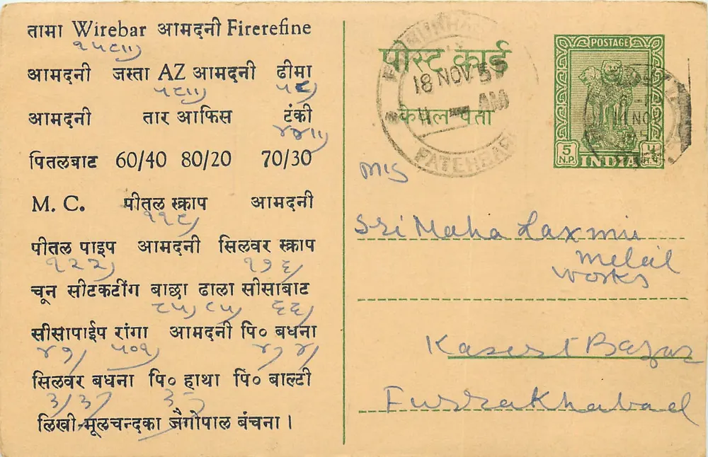Wirebar Firerefine — Sri Maha Laxmi Works, Kasur & Bundelkhandi — editor Nageshwar Prasad Moolchand, Calcutta - Frente