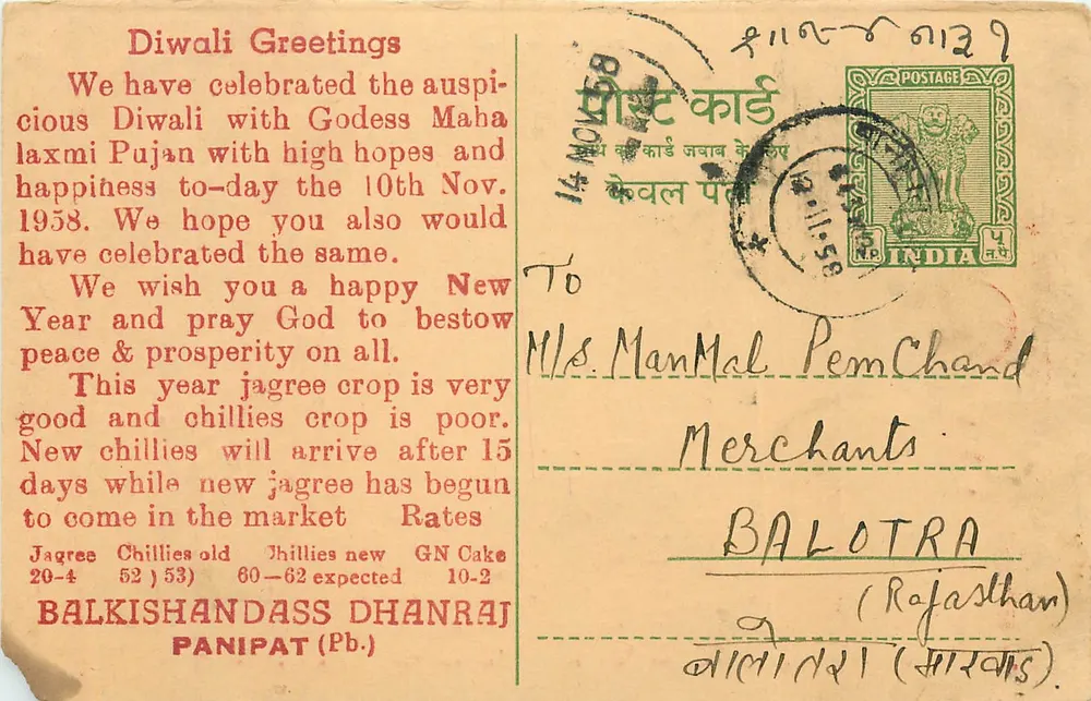 Diwali-wensen — BALKISHANDASS DHANRAJ, Panipat — India - Voorkant