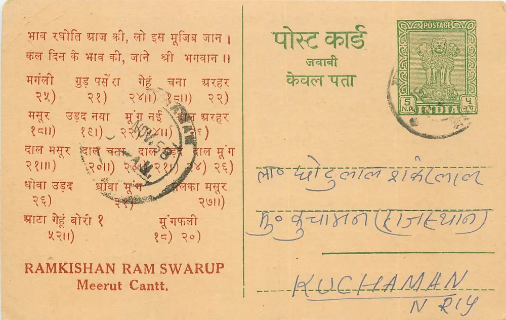 Dewali Greetings — Ramkishan Ram Swarup, Meerut Cantt. — Índia - Frente