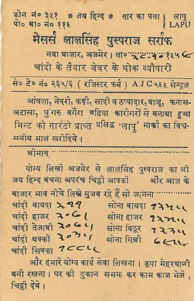 Lal Singh Puspraj Saraf — Chandni Ke Teyyar Jever Ke Shok Vyapari — Shampura, Rajasthan, Índia — editor não visível - Verso