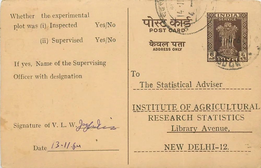 Resultado de experiência agrícola — Ludhiana — Instituto de Estatísticas Agrícolas, Nova Deli - Frente