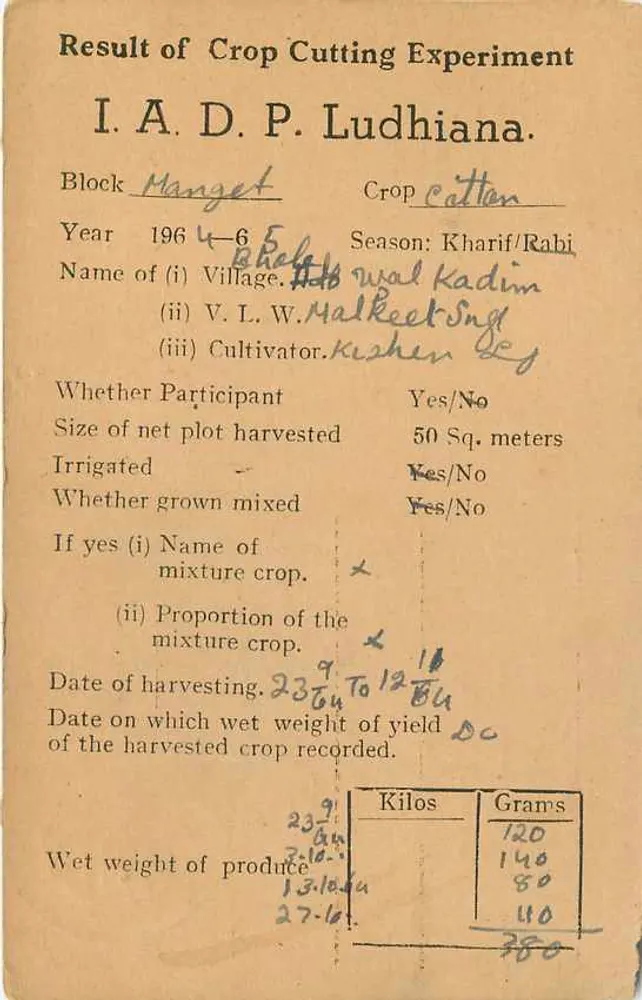 Resultados de ensaio de colheita de cultura — Ludhiana — India Service - Verso