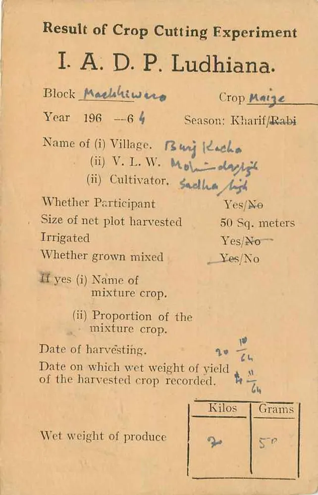 Resultados de experiência de colheita agrícola — Ludhiana — India Service - Verso