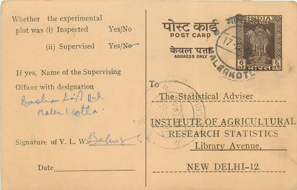 Resultado de experiência de colheita agrícola — Ludhiana — Instituto de Pesquisa Agrícola, Delhi - Frente