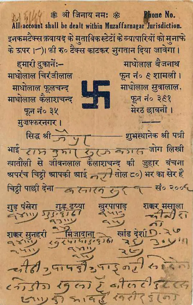 Muzaffarnagar — publicidade religiosa — India Postage - Verso