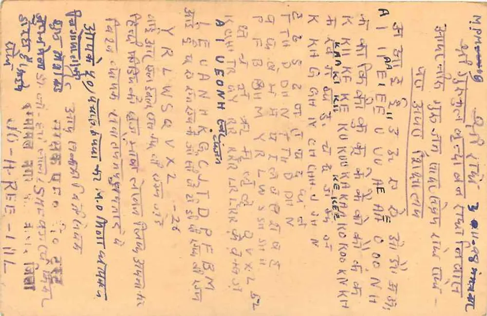 Carte postale indienne — jeu de mots en anglais et devanagari — éditeur non identifié - Verso