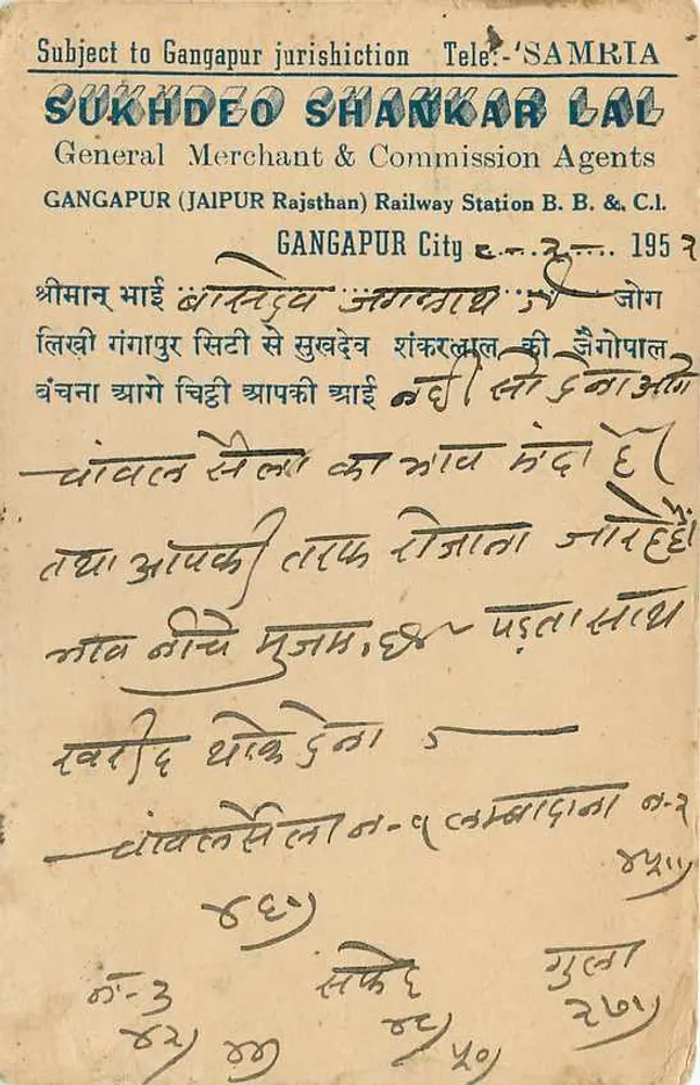 Gangapur — Estação da Companhia dos Caminhos de Ferro de Rajasthan — editor desconhecido, número de série não visível - Verso