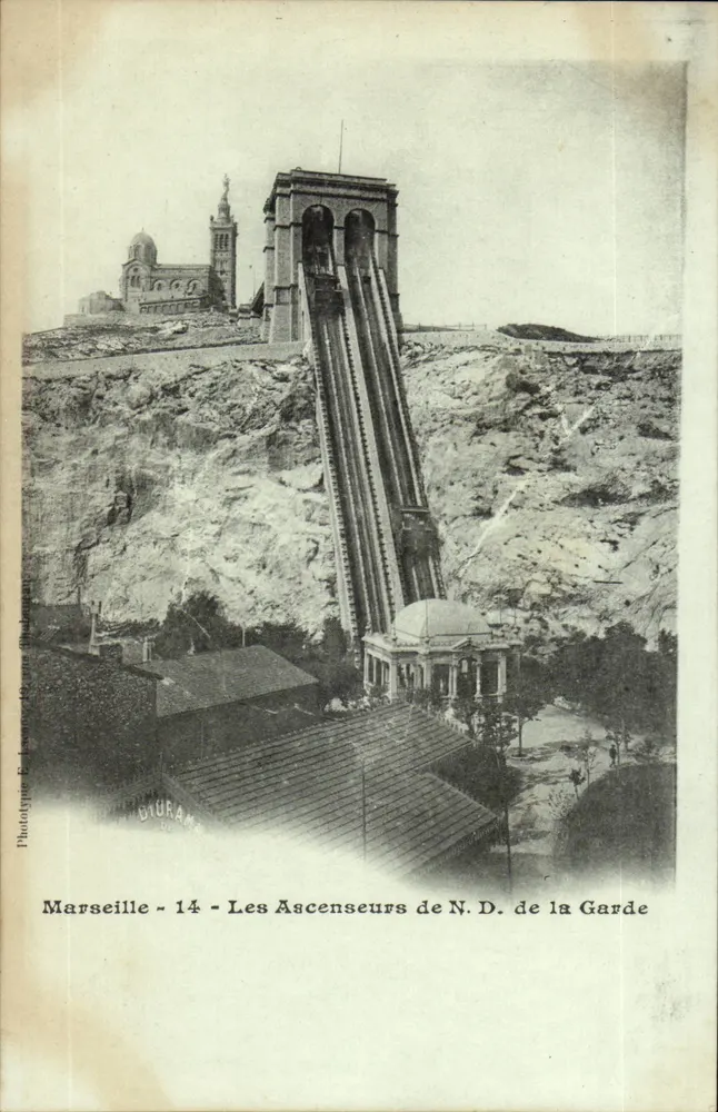 Marseille - 14 - Les Ascenseurs de N.D. de la Garde — Phototypie E. Lewaer, Marseille - Recto