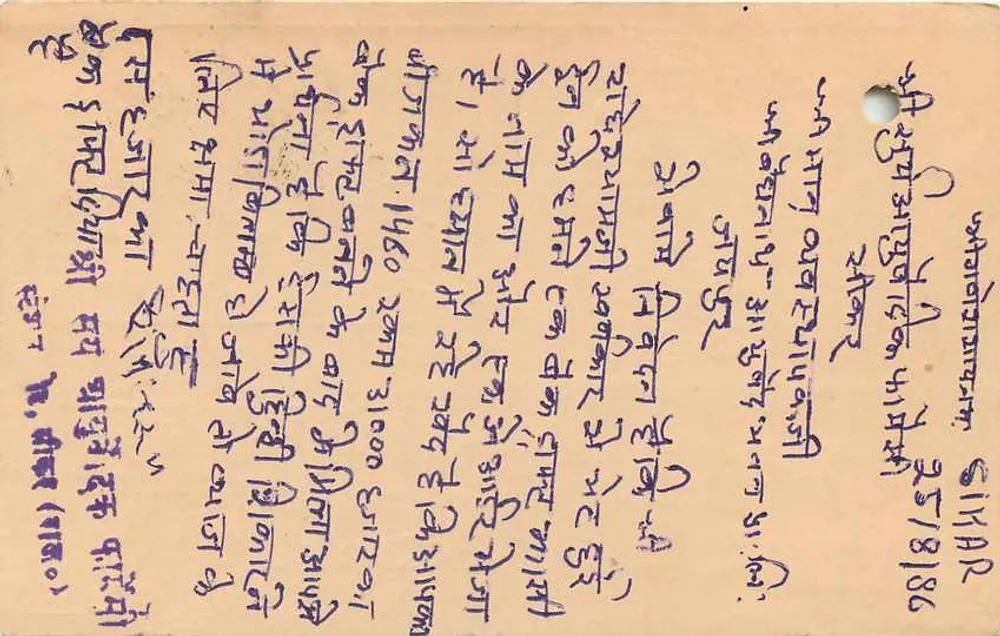 Jaipur — India — Tiger Head Stamp and Postmark - Back