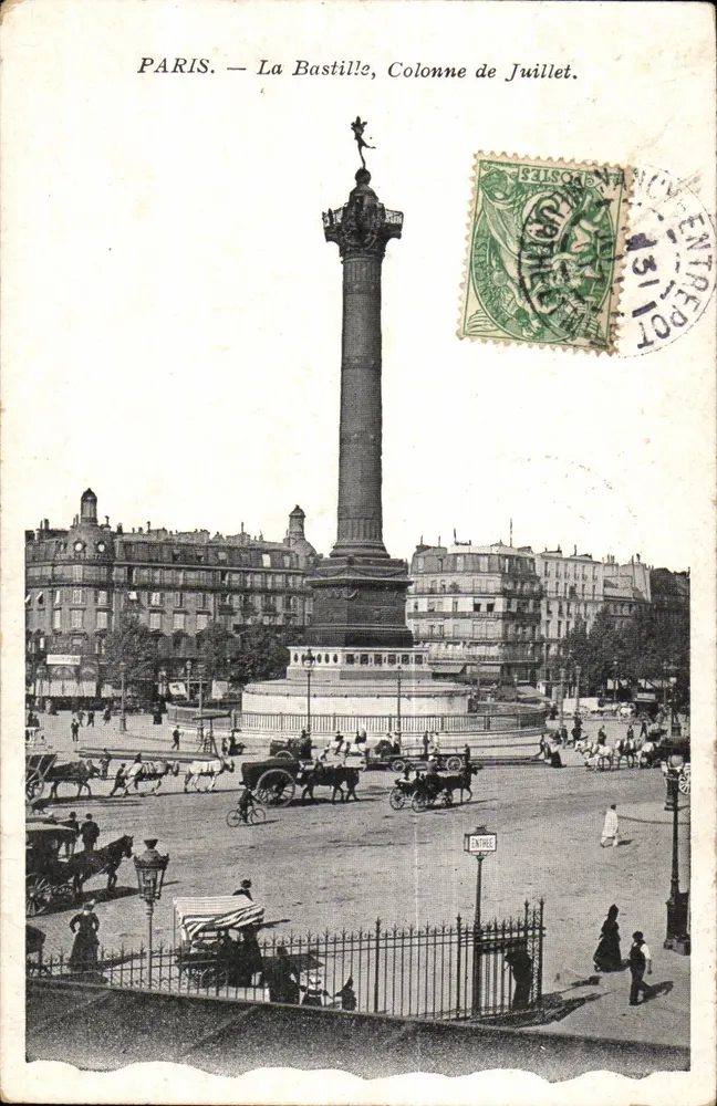 Paris — Die Bastille, Siegessäule — Verlag: Postes. - Vorderseite