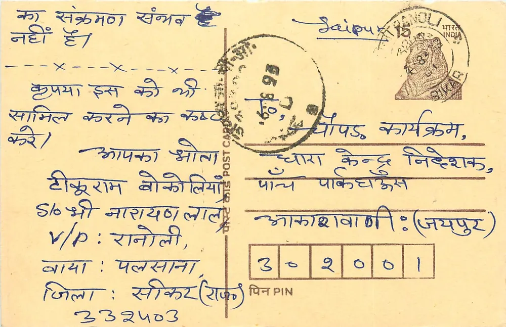 Jaipur — cartão postal com texto em hindi — editor não visível - Frente