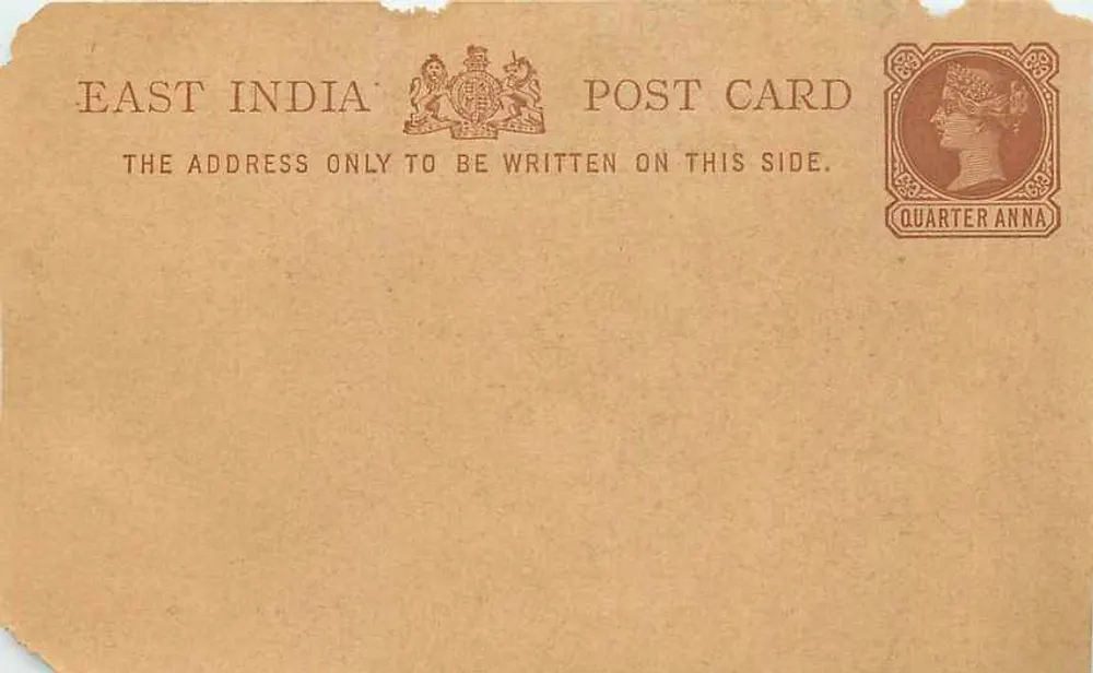 Postcard from Eastern India — Quarter Anna stamp — handwritten writing on the reverse - Front
