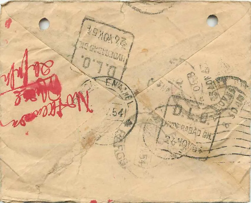 Carta não recebida — Índia — D.L.O. Hyderabad - Verso