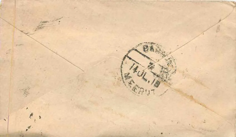 Meerut — Carta endereçada a Durrot (Geral) — selo verde Anna - Verso