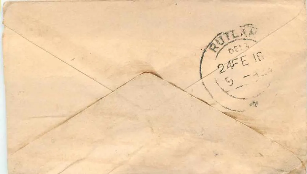 Rutland — Índia — carta postal com selo e carimbo postal - Verso