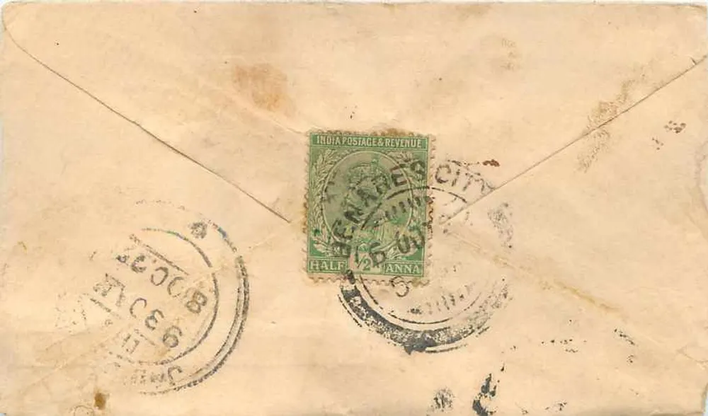 Bengal — Calcutá — Envelope com selo e carimbo de escritório - Verso