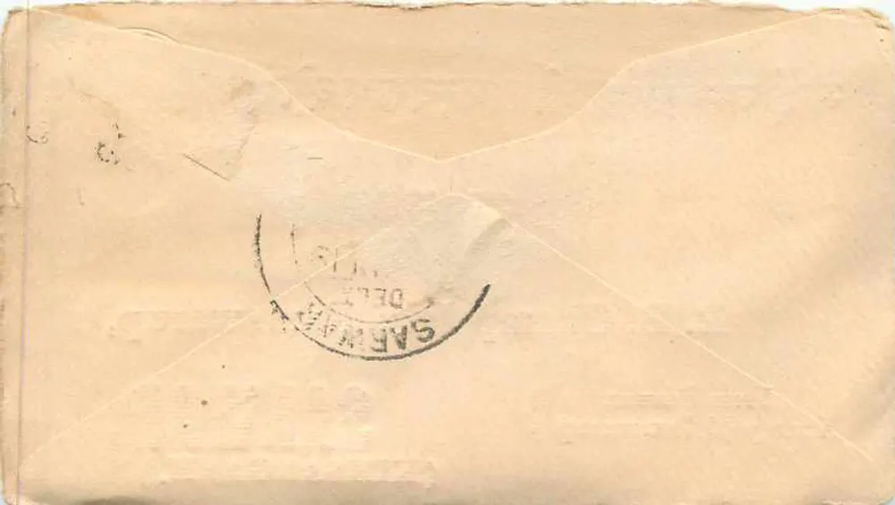 Sarwar, Kih sangarh — carta postal com selo de ½ anna — editor desconhecido - Verso